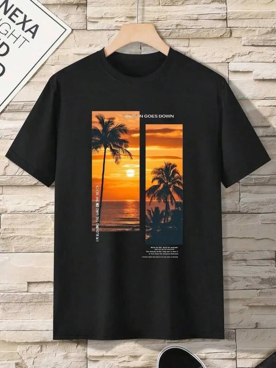 Manfinity Dauomo Men Coconut Tree Printed Short Sleeve T-Shirt Men Size S-3XL