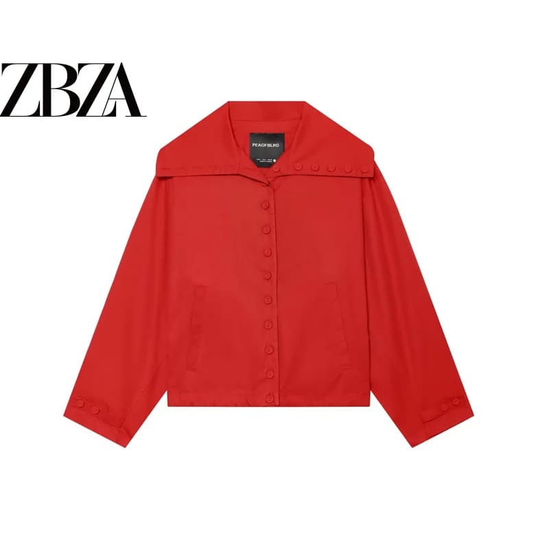 Loose Long Sleeve Button up Collar Jacket Women's Casual Style Polyester Fiber Spring Season Fashion Outerwear Coat