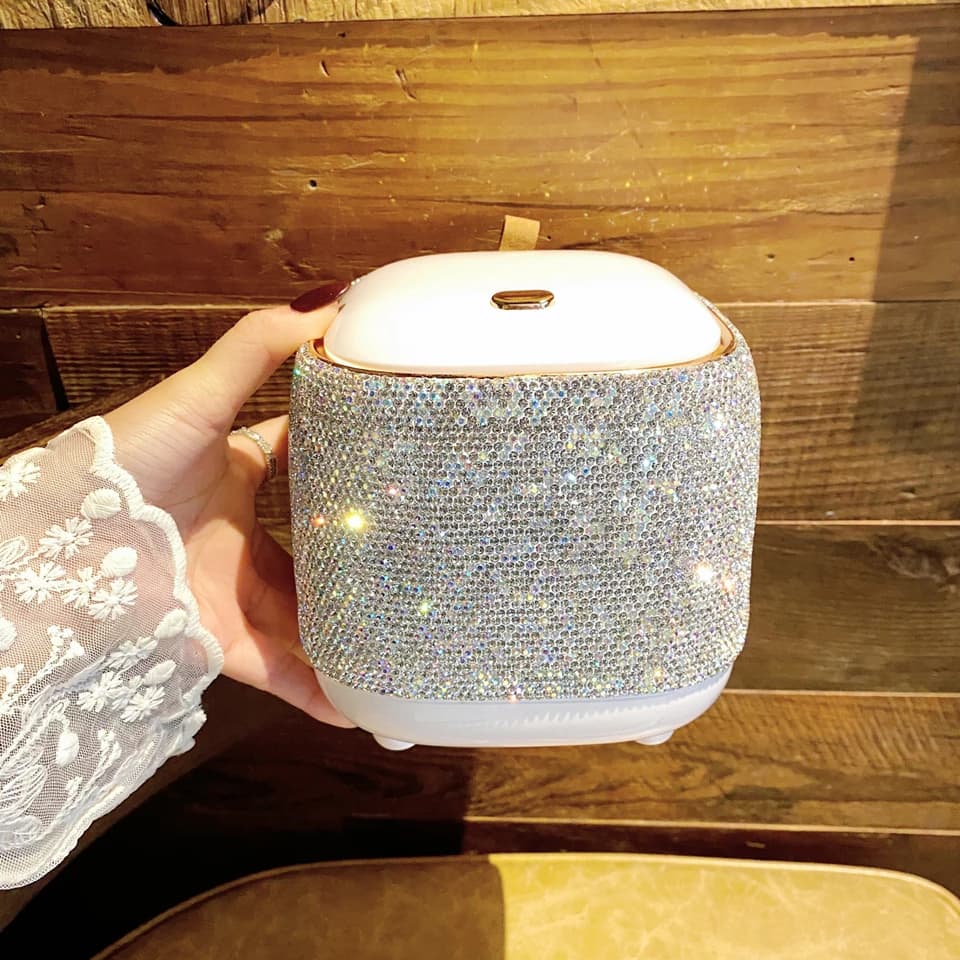 Mini pattumiera da tavolo a pressione con strass scintillanti, decorazione per la casa, scrivania, tavolo da pranzo, dispenser per riporre oggetti vari, soggiorno