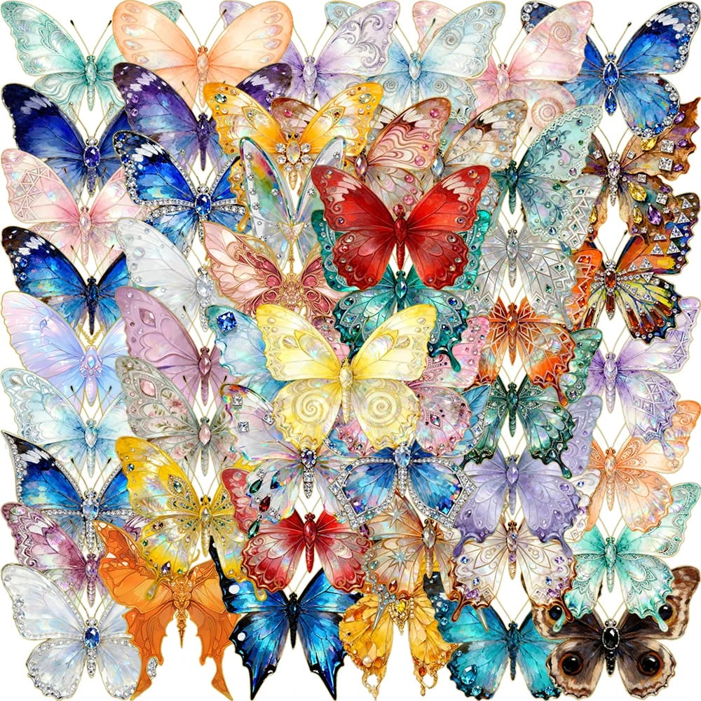 50 Pezzi Adesivi in Lamina d'Oro con Tema Farfalla e Gemme, Decorazioni per Inviti di Nozze, Biglietti d'Auguri e Cancelleria