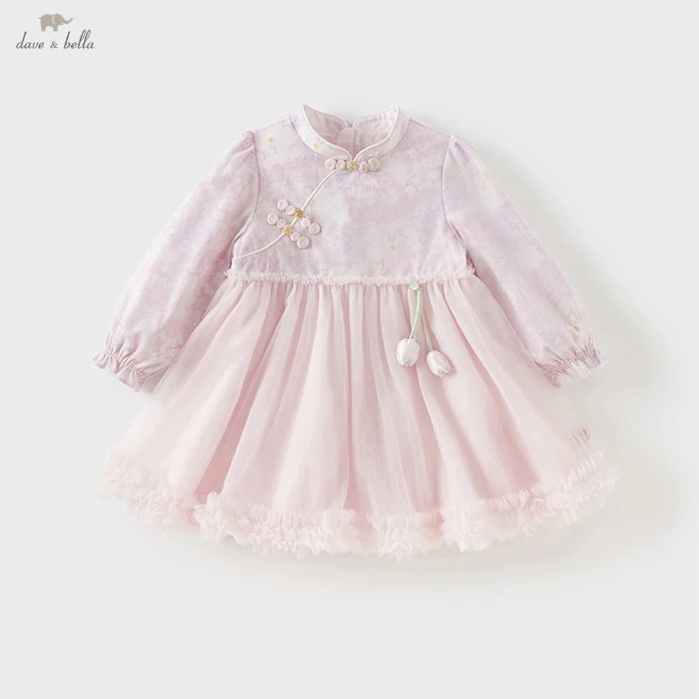 Dave Bella Vestito Per Le Ragazze Autunno Primavera Manica Lunga Dolce Carino Gonna di Maglia Rosa Delicata Del Partito Principessa Abiti Per Bambini DB3252702