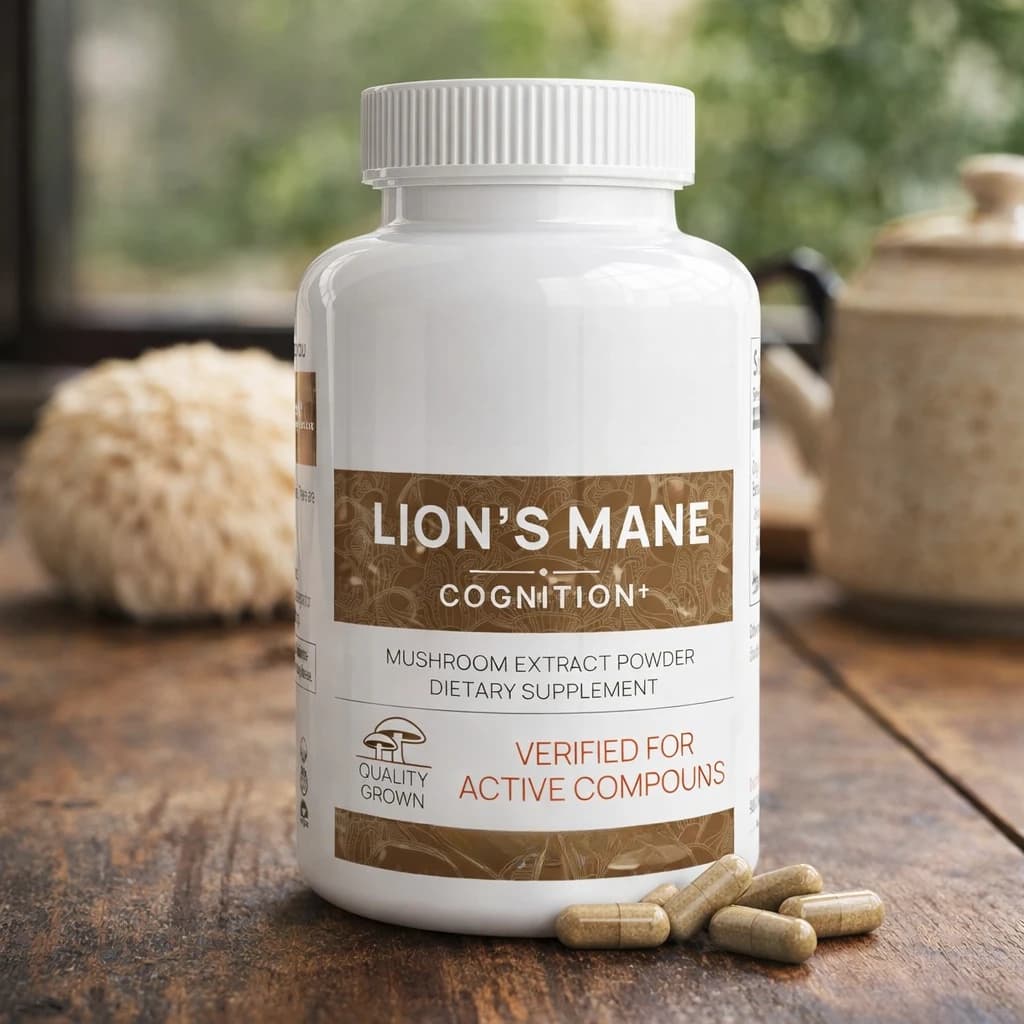 Organic Lion’s Mane Mushroom Extract Capsules Contain Beta Glucan Plant-Based Daily Wellness Supplement 120 Count Per Bottle