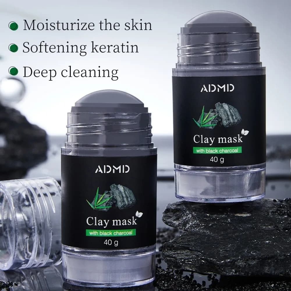 2pcs Deep Adsorption Bamboo Charcoal Mud Mask Stick Oil Absorbing Pore Refining Oil Control Mask Stick Blackhead Removal