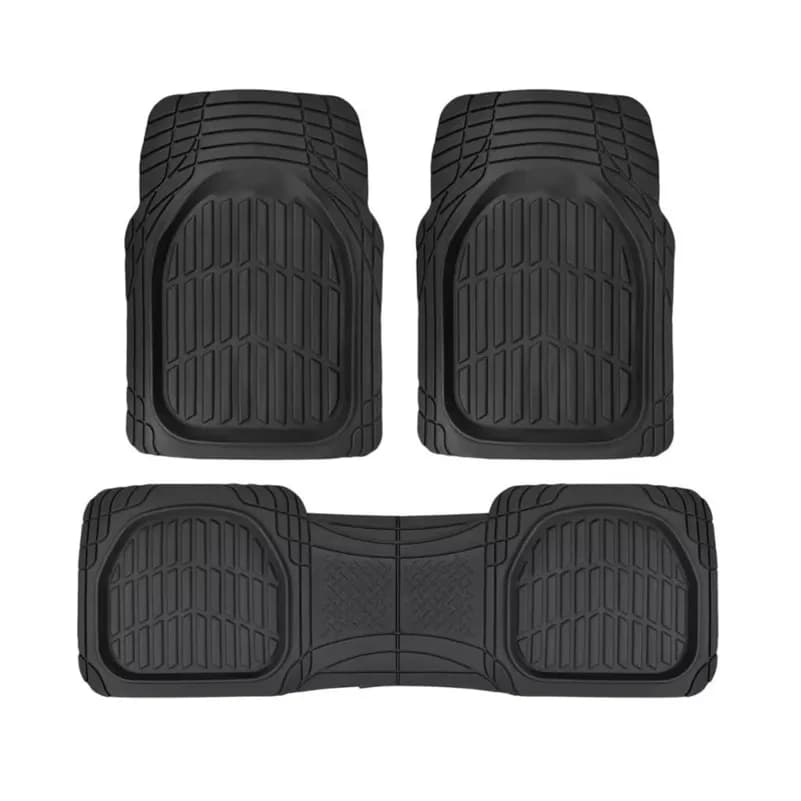 3pcs PVC Universal Deep Dish Heavy Duty Car Floor Mat Waterproof Wear-Resistant All Weather Auto Rubber Protective Carpets Set