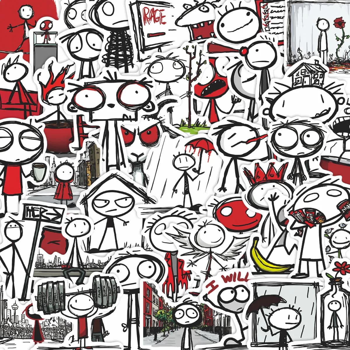 Adesivo per piccola persona linea rossa da 50 pezzi Adesivo curativo carino Adesivo per chitarra per notebook per computer con conto fai-da-te