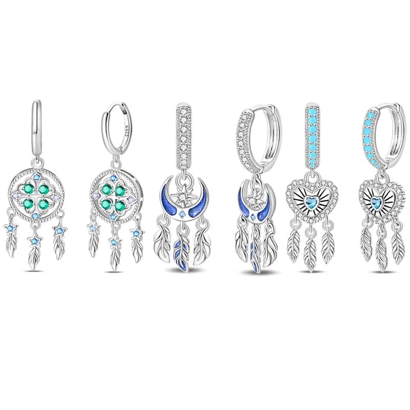 925 Sterling Silver Lucky Star River Heart Dreamcatcher Women Earrings Brilliant Wedding Engagement Star Earrings Jewelry Gift