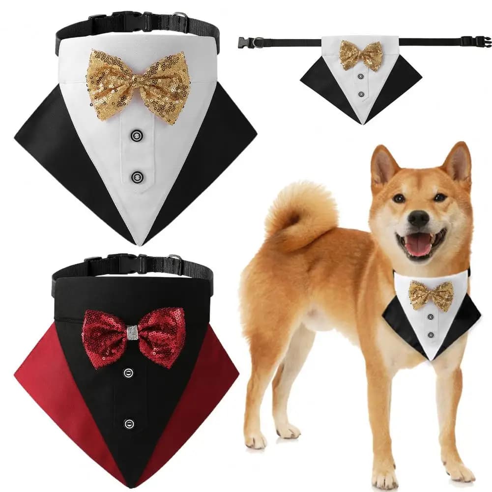Collare per animali domestici per cani elegante collare per Bandana per cani da sposa con fiocco Costume per animali domestici regolabile per feste affascinante bavaglino triangolare per animali domestici