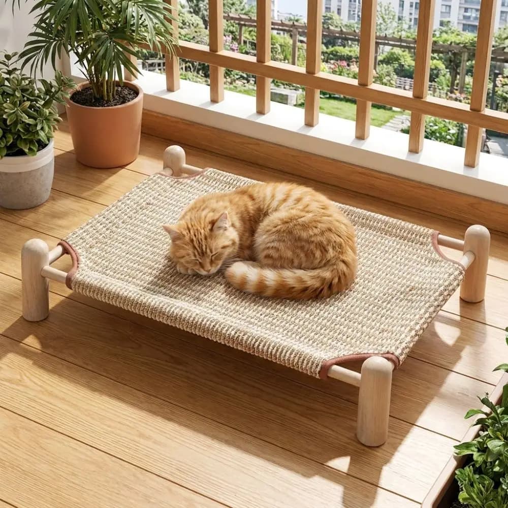 Dog Cot Breathable Cat Elevated Bed Wooden Frame Moisture-proof Pet Camping Bed Removable Canvas Cat Sleeping Bed Outdoor Camp