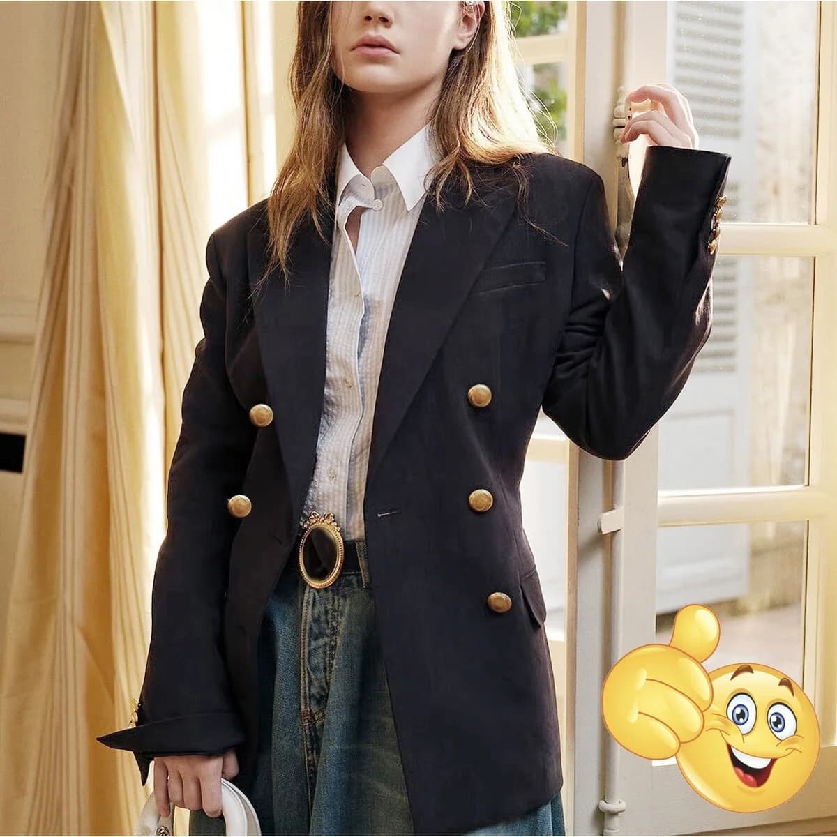 Elegant Black Long Sleeve Double Breasted Slim Fit Linen Short Jacket Autumn 2026 Ladies Fashion Compact Design Custom Order