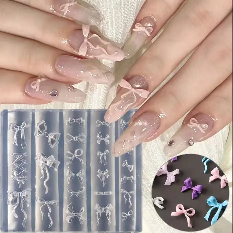 1 pz 3D Bowknot Stampo Per Unghie In Silicone Formato Misto Arco Morbido Stamping Piatti Kawaii Balletto Arco FAI DA TE Manicure Arte Strumenti di Stampo