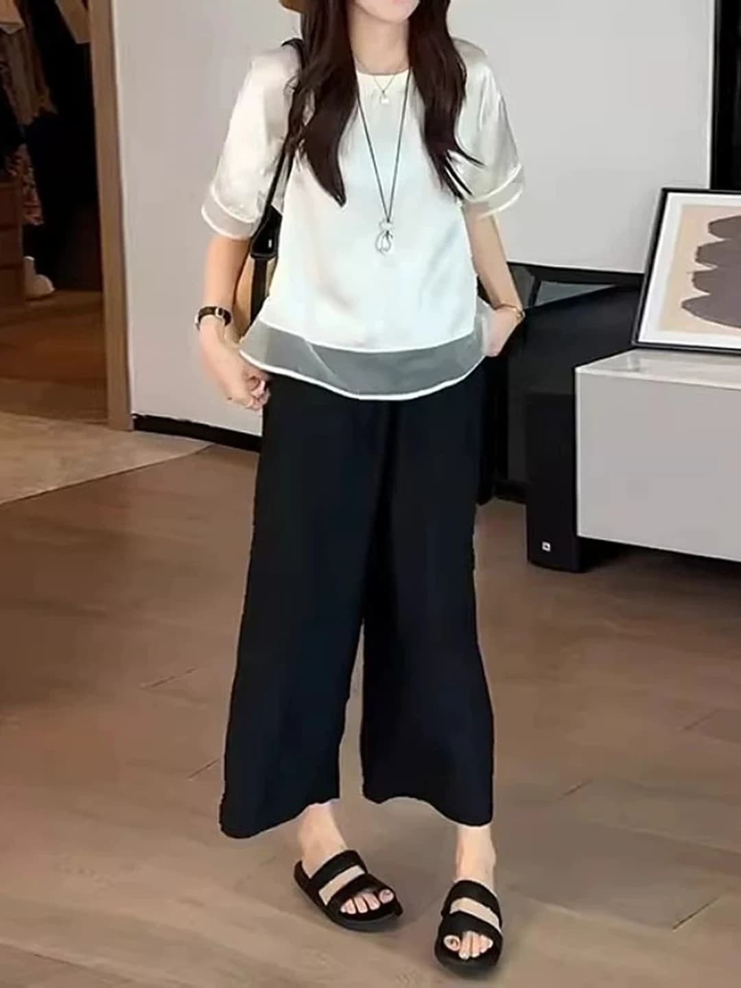 Black Wide Leg Casual Pants Women Loose Fit Summer 2026 plus Size Pear Shaped Body Conceal Meat Slimming Pants High Waist