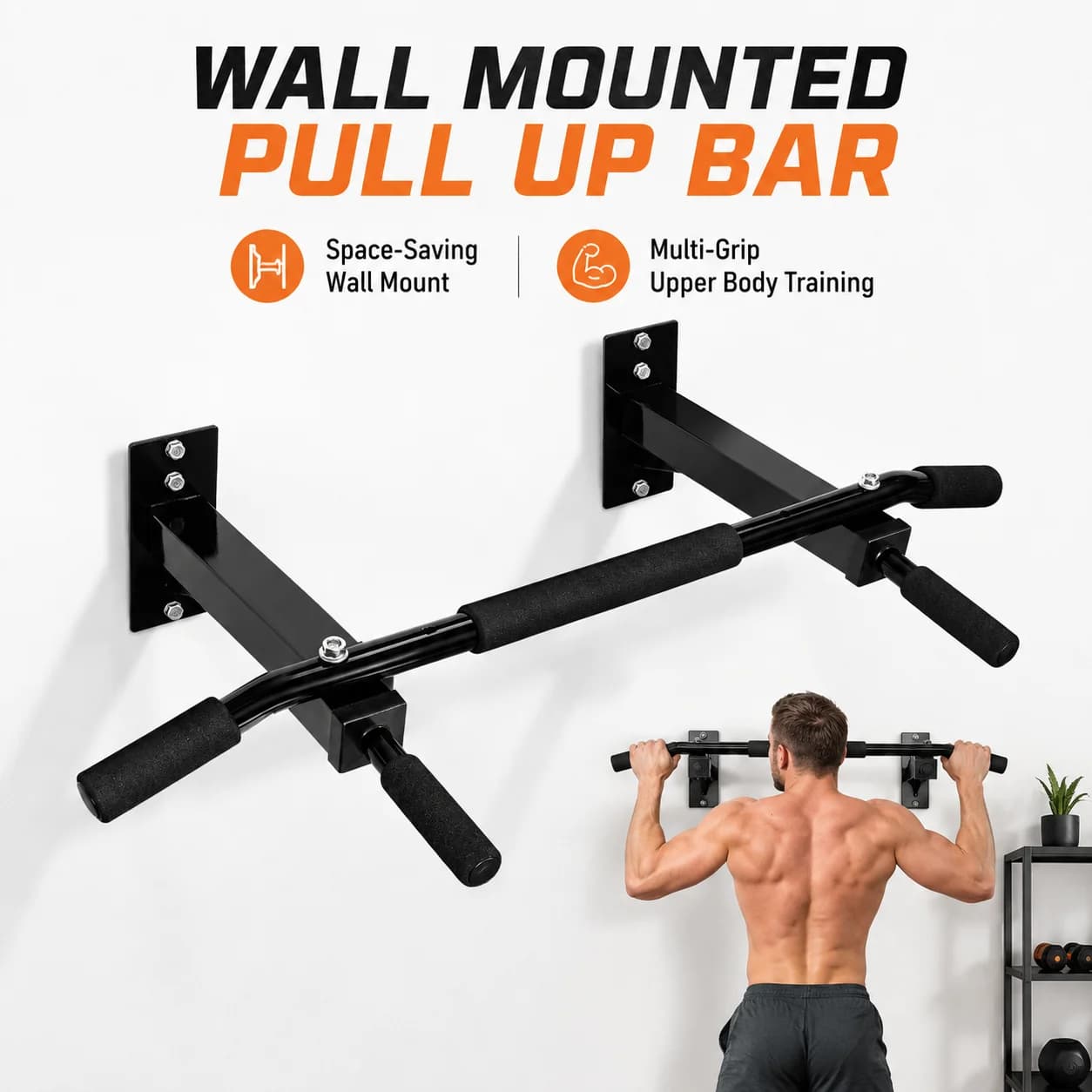 Wall Mounted Pull Up Bar Multi Grip Home Gym Workout Bar 39 Inch Wide Foam Handles Strength Training Equipment for Body Exercise
