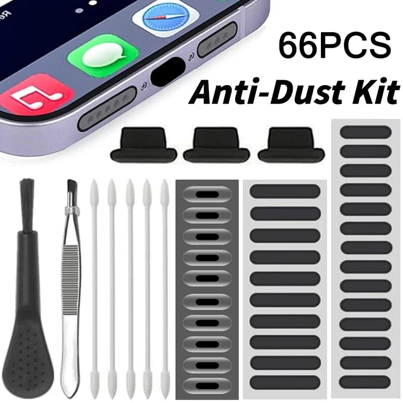 66PCS Spina antipolvere Altoparlante del telefono Adesivo antipolvere in rete universale per iPhone 16 Tipo C Set di pulizia protezione porta di ricarica micro USB