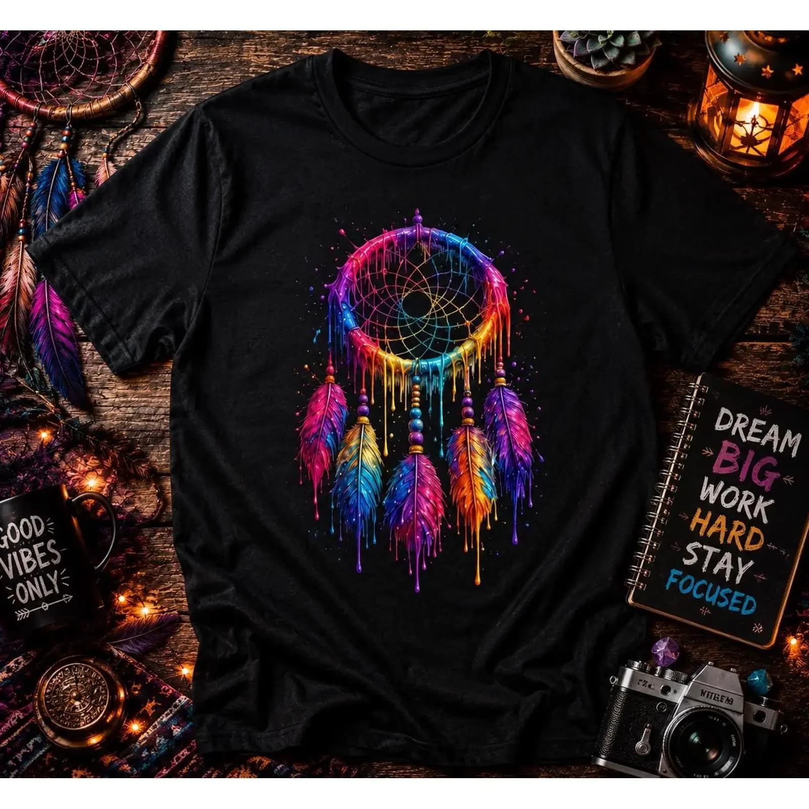 Dreamcatcher T shirt for girls Boho tee kids Rainbow feather Spiritual gift Hippie Chic style vintage Washed graphic