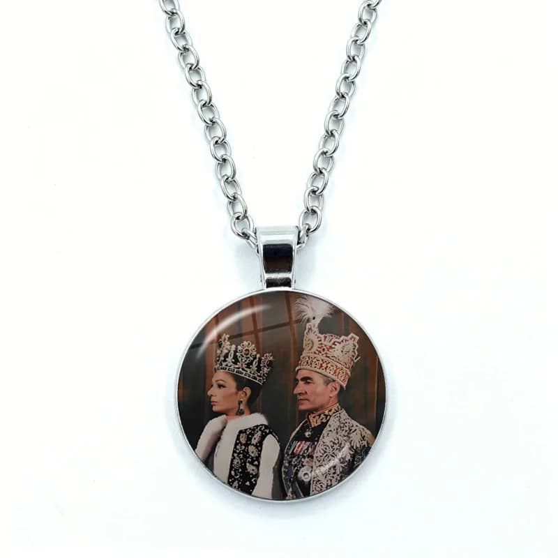 Mohammad R-Reza Pahlavi Iran Insignia Necklace for Women Jewelry Cabochon Glass Pendant Fashion Necklace