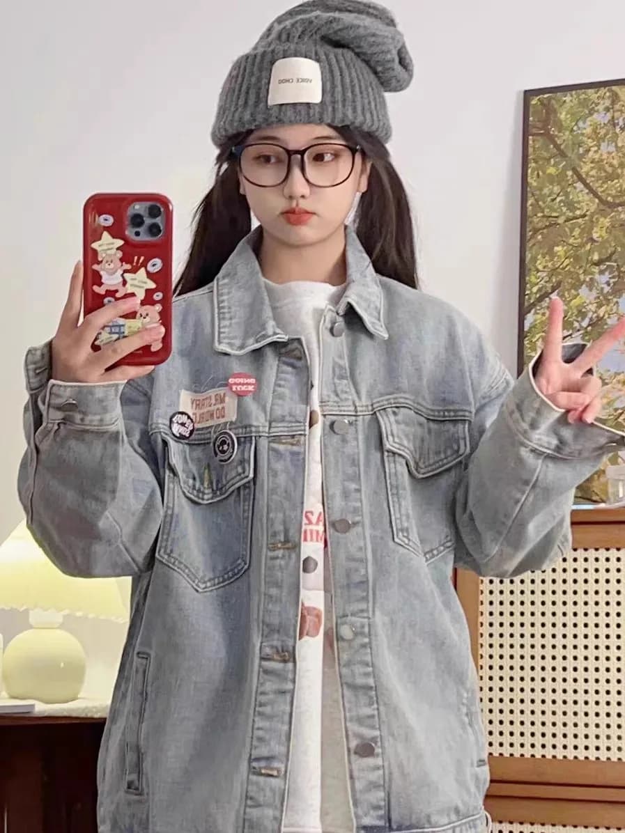 Loose Women's Denim Jacket 2024 Autumn Winter plus Size Lazy Hong Kong Style Retro Student Jacket Top Casual Outerwear