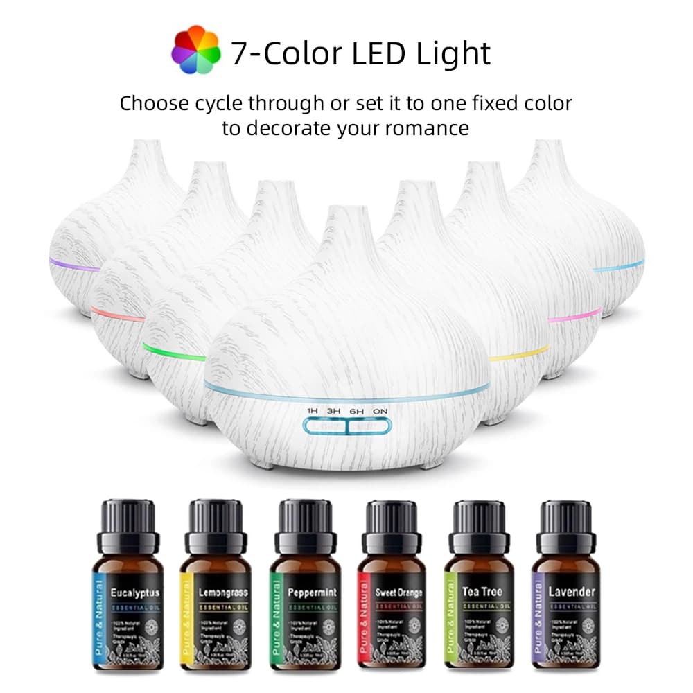 Diffusore per la casa Umidificatore ad ultrasuoni con diffusore di legno da 550 ml con 6 oli essenziali Spegnimento automatico remoto per il relax