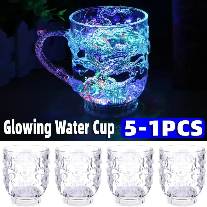 1-10PCS Drago Luminoso Trasparente Tazza di Acqua Colorato Trasparente Lampeggiante Tazze Birra Vino Whisky Glow Bevande Tazze Alimentate A Batteria