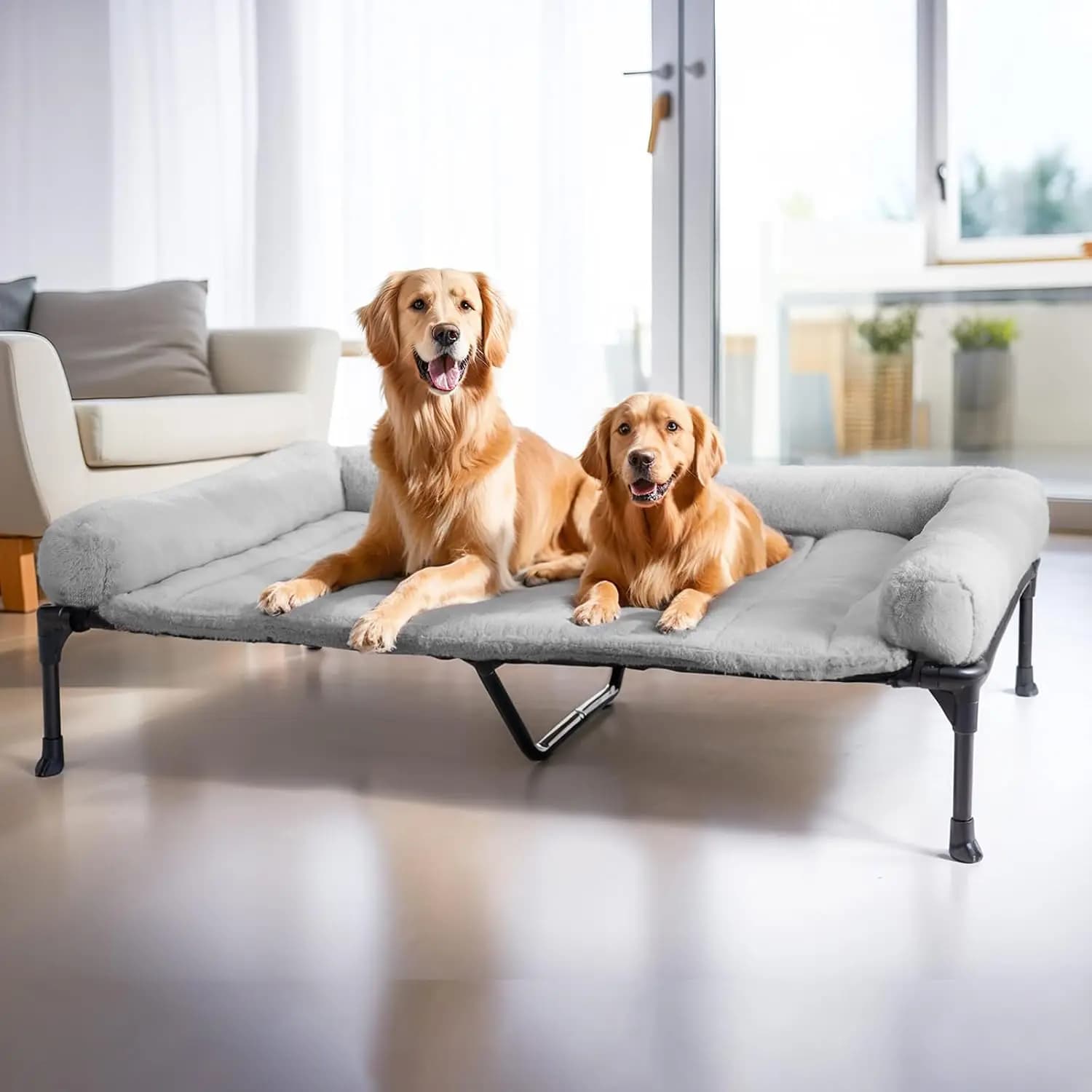 Cuccia Ortopedica Rialzata per Cani con Cuscino Imbottito, Letto Divano Grande per Animali Domestici, Materassino Rimovibile e Lavabile, Piedini Antiscivolo, 59x37 pollici Grigio