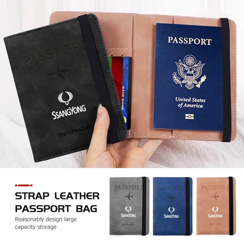 Car RFID Passport Clip Pocket PU Leather Passport Wallet Holder For SsangYong Actyon Sport Korando Rexton Kyron Rodius Tivoli