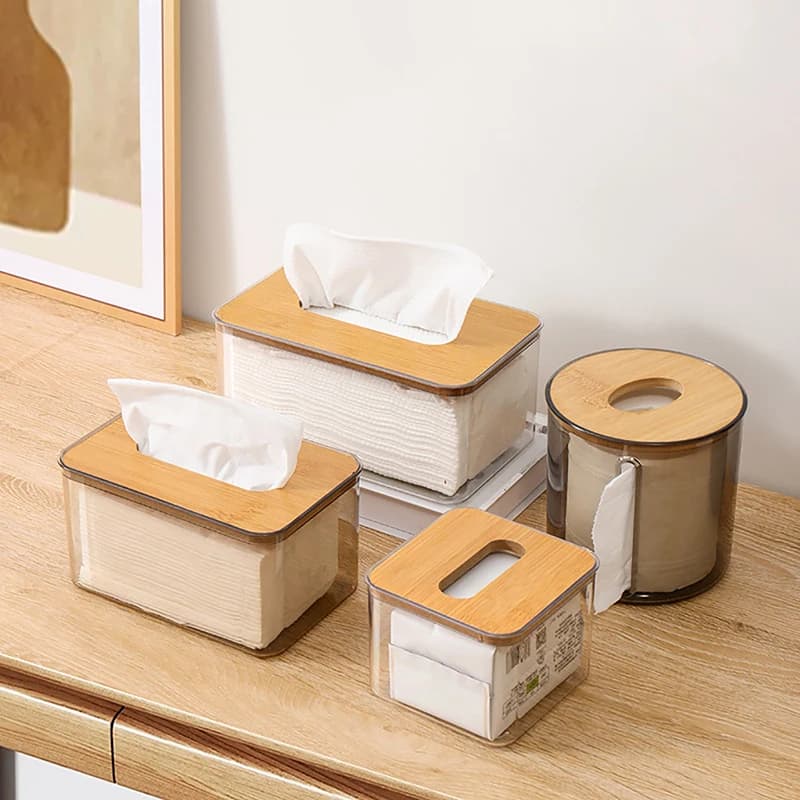 Scatola trasparente per fazzoletti Tovaglioli per uso domestico trasparente rettangolare in legno moderno desktop creativo trasparente porta fazzoletti da tavolo