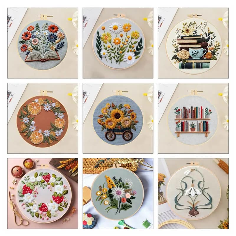 Kit di Ricamo 1 Pezzo, Fiore di Margherita, Set per Cucito con Telaio, Punto Croce, Decorazioni Floreali, Rosa, Frutta, Girasole per Cucina e Casa
