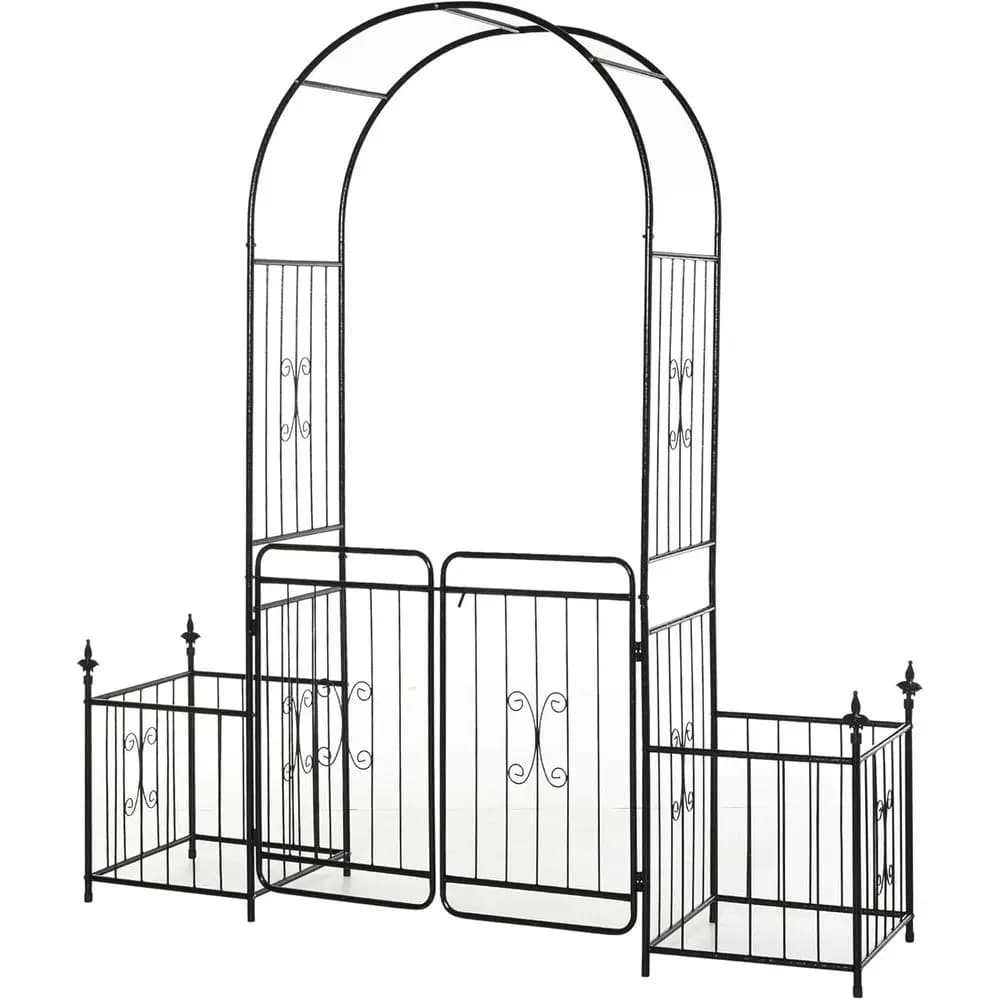 86 Garden Arch with Trellis and Climbing Plants, Wedding Decor, Grape Vines, Locking Door, Planter Baskets, Flourishes & Arrow T