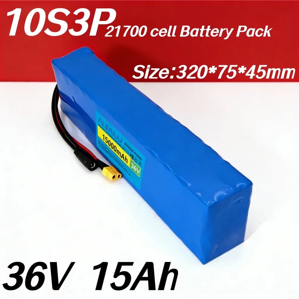 Batteria al Litio 21700 36V 15Ah 10S3P 250W 500W Ricaricabile con Connessioni Personalizzabili per Ricambio Scooter Elettrico