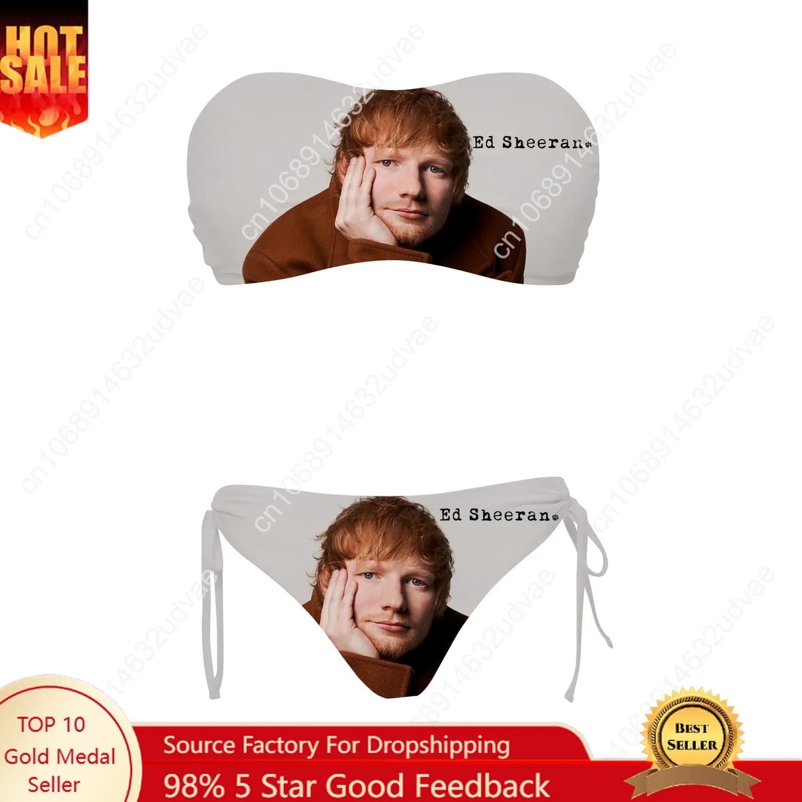 Women's Ed Sheeran swimsuit, set two pieces with drawstring, customised swimsuits, pool party bikini, customizable beach clothing