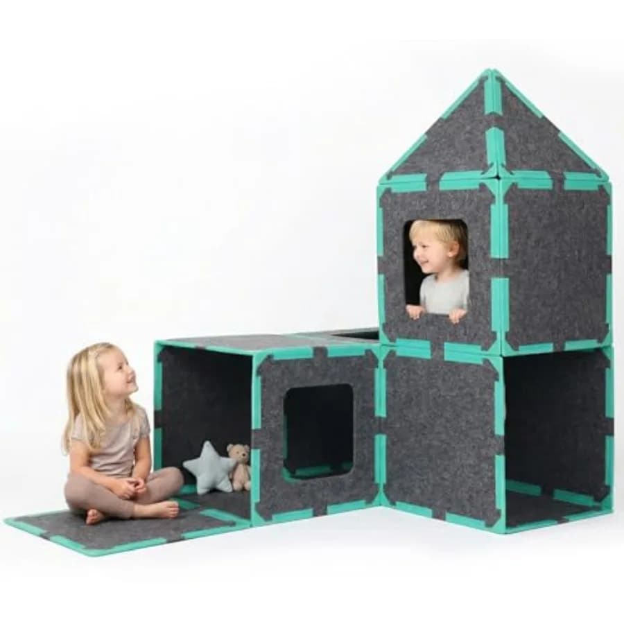 Kit per costruire una fortezza interna per bambini dai 3 anni in su, con piastrelle magnetiche in feltro morbido grigio, 20 pezzi, pannelli giganti Superspace da 22 pollici con magneti potenti