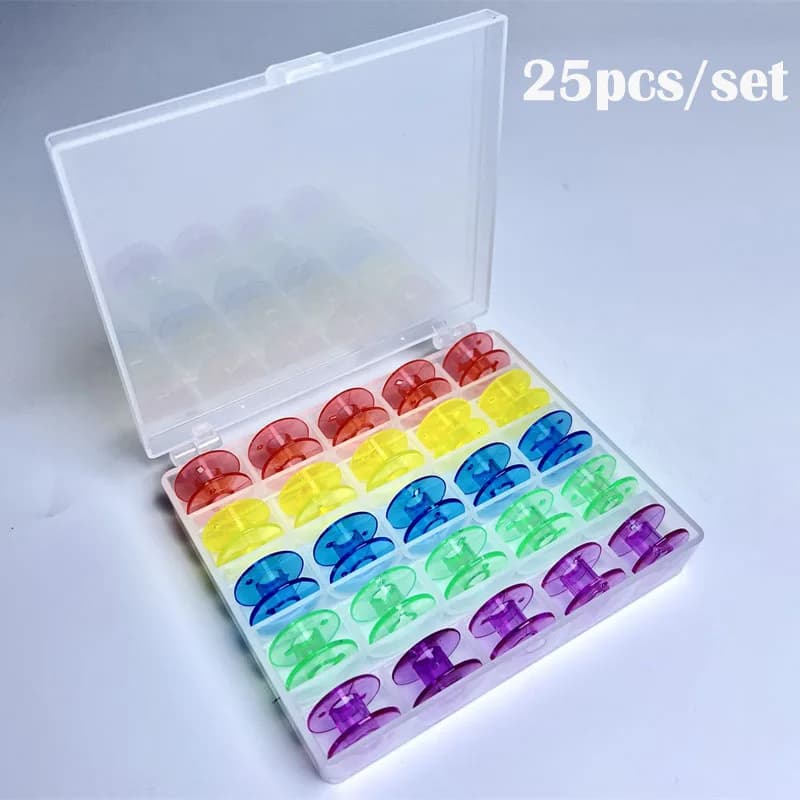 Set of 25 Plastic Spools for Sewing Machine with Storage Box for DIY Embroidery Accessories and Home Sewing Tools