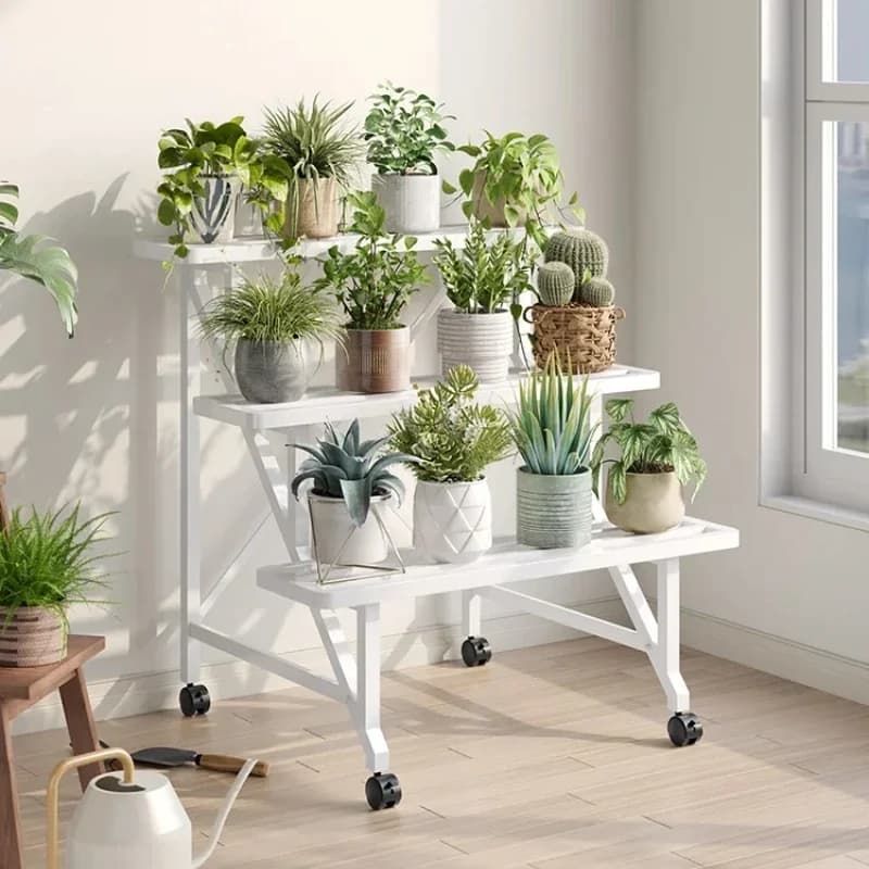 Step-Style Multi-Tier Balcony Plant Stand Floor Standing Flower Pot Rack Mobile Outdoor Planter Display Shelf