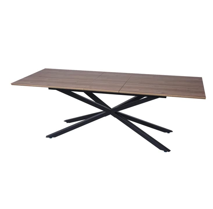 Set Tavolo da Pranzo Allungabile con Piano in Melamina e Gambe in Metallo Nero, Arredamento per Sala da Pranzo per Uso Alberghiero
