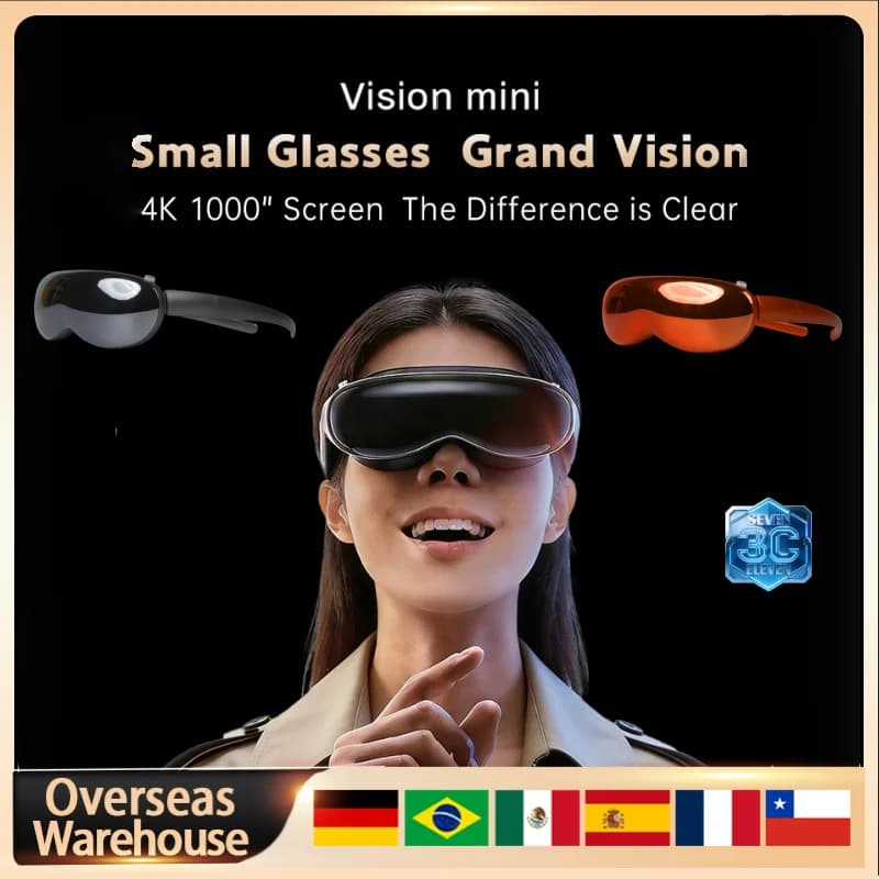 VISION MINI Headset All-In-One Virtual Reality XR 4K MAX Gaming And Viewing Glasses Small Glasses Grand Vision 4K 1000" Screen
