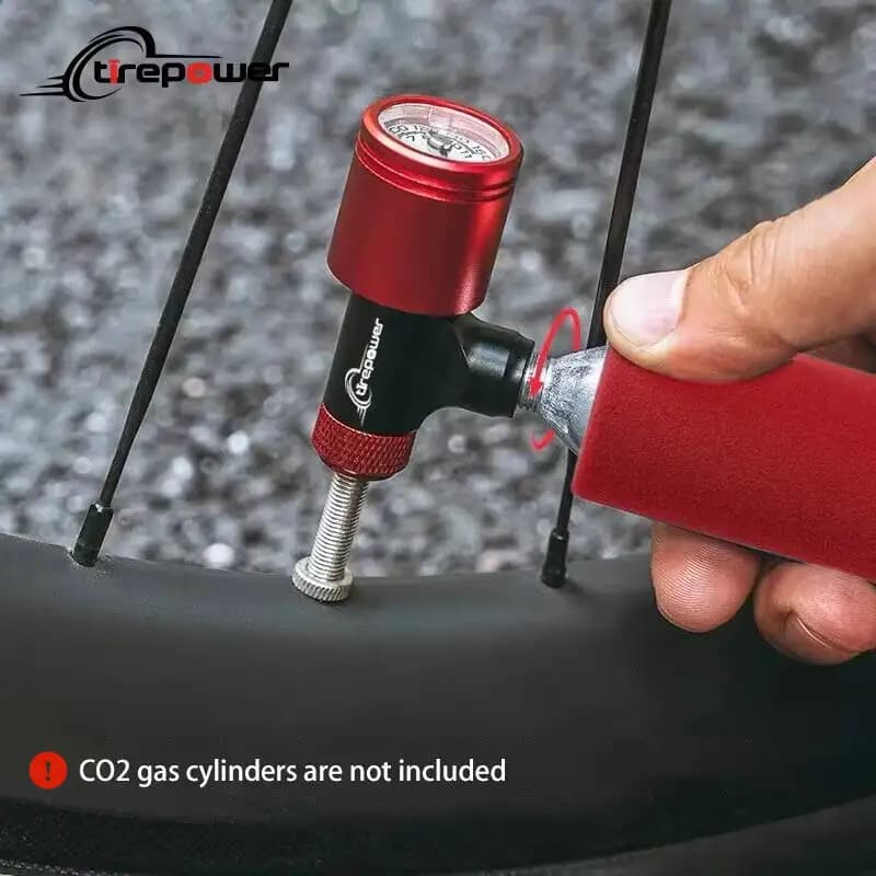 Tirepower Mini gonfiatore portatile a cartuccia di CO2 con manometro trasparente MTB bici da strada Schrader Presta pompa C02 in lega di alluminio