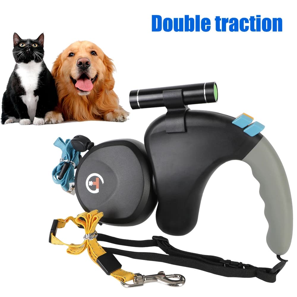 Corda per animali domestici a doppia rotazione retrattile con guinzaglio in corda per cani doppio leggero per 2 cani che camminano cintura in corda di trazione per animali domestici