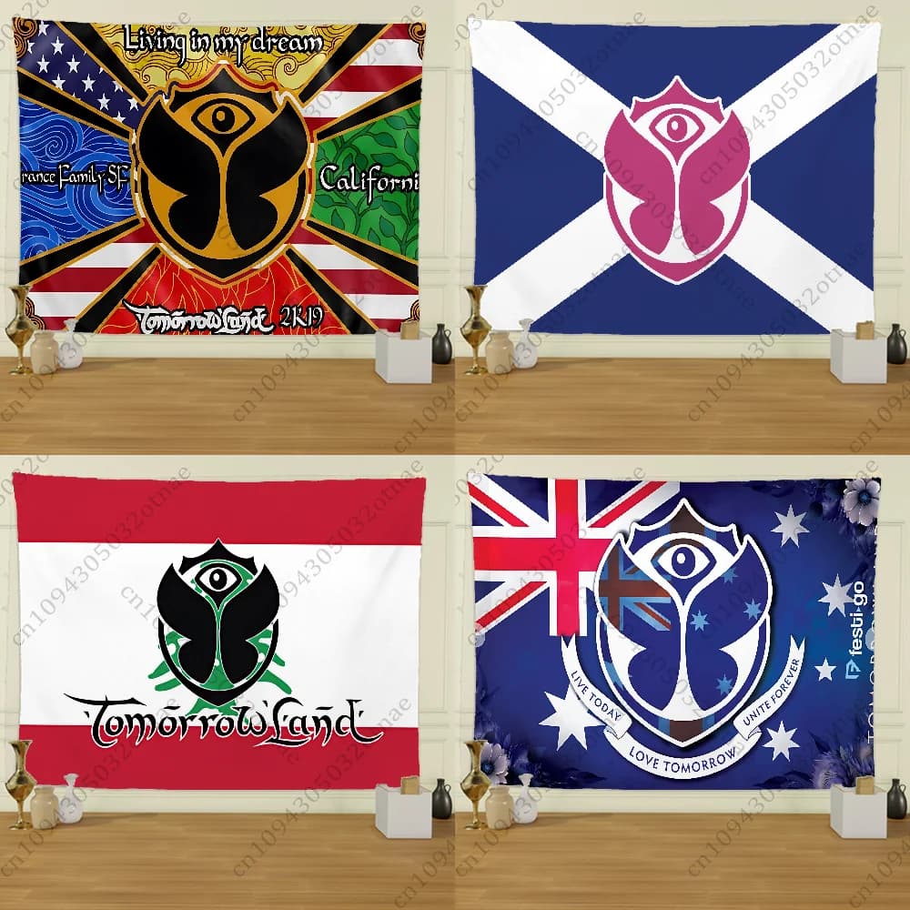 Music Festival T-Tomorrowland Flag Tapestry Creative Pattern Living Room Wall Art Tapestry Decor Party Outdoor Decorate Banners