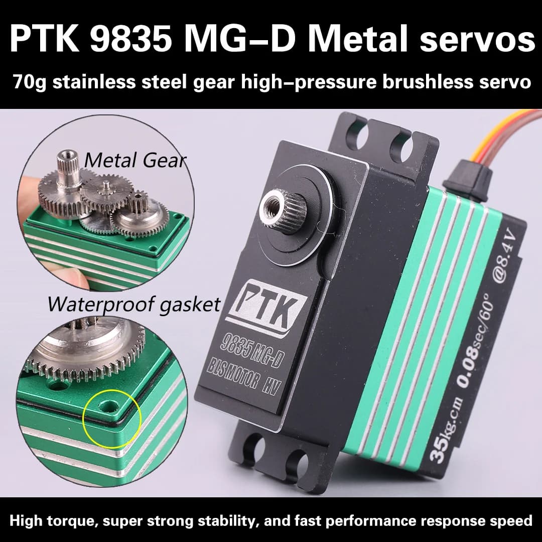 Servo Brushless PTK 9835 MG-D per Auto RC, Alta Tensione, Ingranaggi Interamente in Metallo, Grande Coppia 36kg, Servo Standard per Modelli