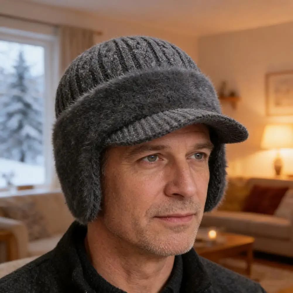 Weather Hat Men’s Moisture-wicking Winter Hat with Fleece Lining Breathable Knitting Cap Ear Protection for Outdoor Running