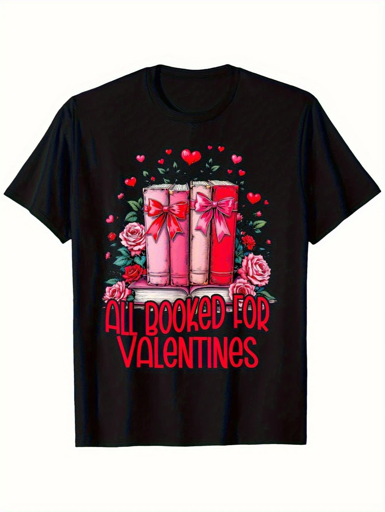 T-shirt for the teacher lover of Valentine's books, print on one side from 180 g, crew neck, short sleeve, washing machine