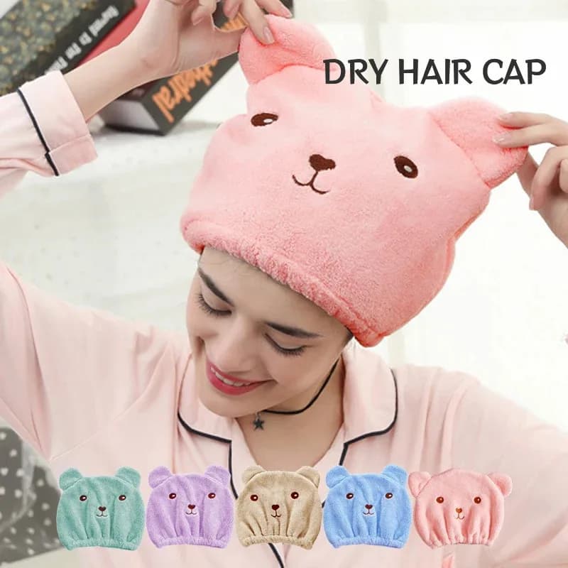 Super absorbent bath towel for drying hair, cute cartoon, bear, microfiber, soft and dry, hair wrap, bathroom accessories, chests