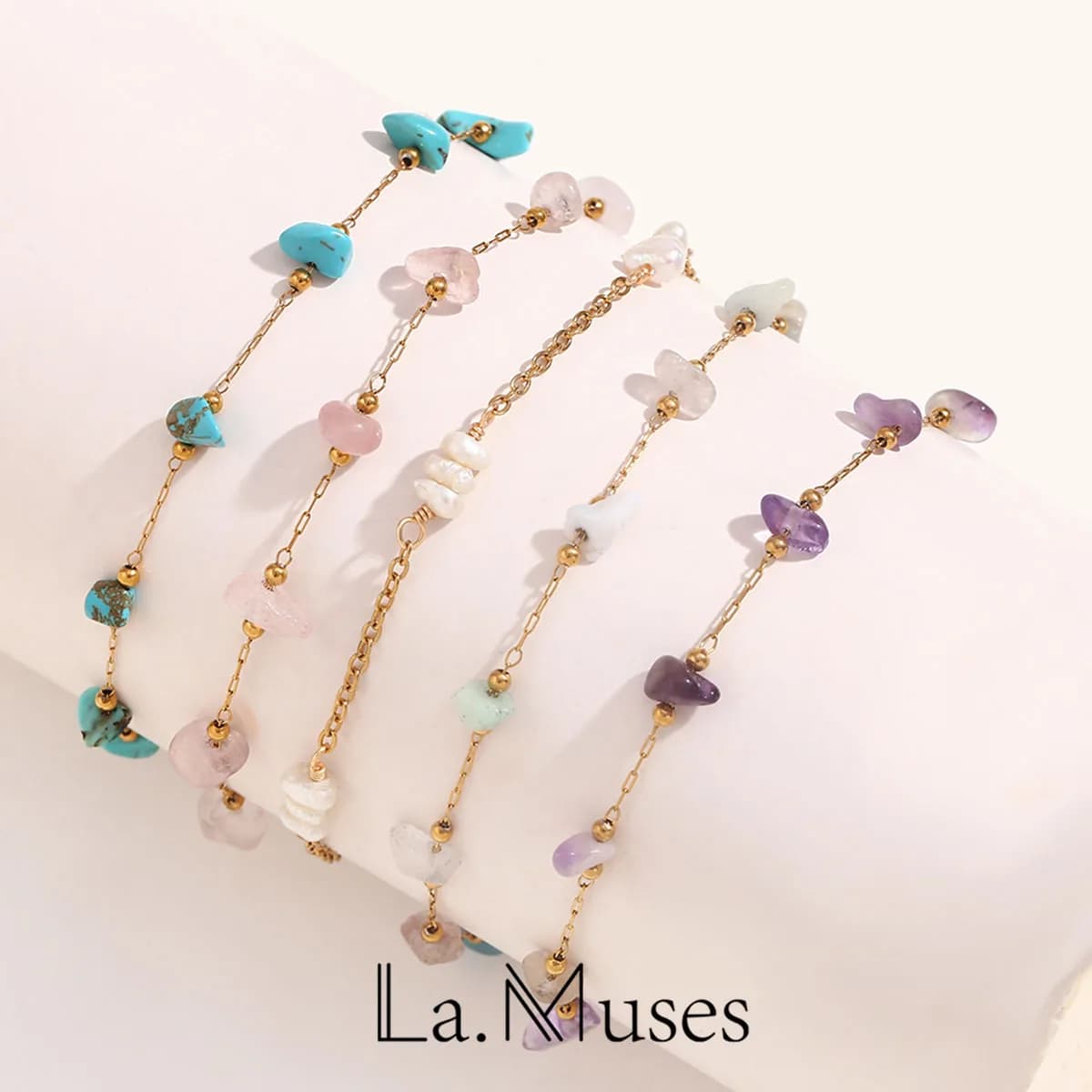La.muses Pietra naturale schiacciata Perla d'acqua dolce Bracciale da donna in acciaio inossidabile Catena per piedi Regalo di gioielli romantici di moda