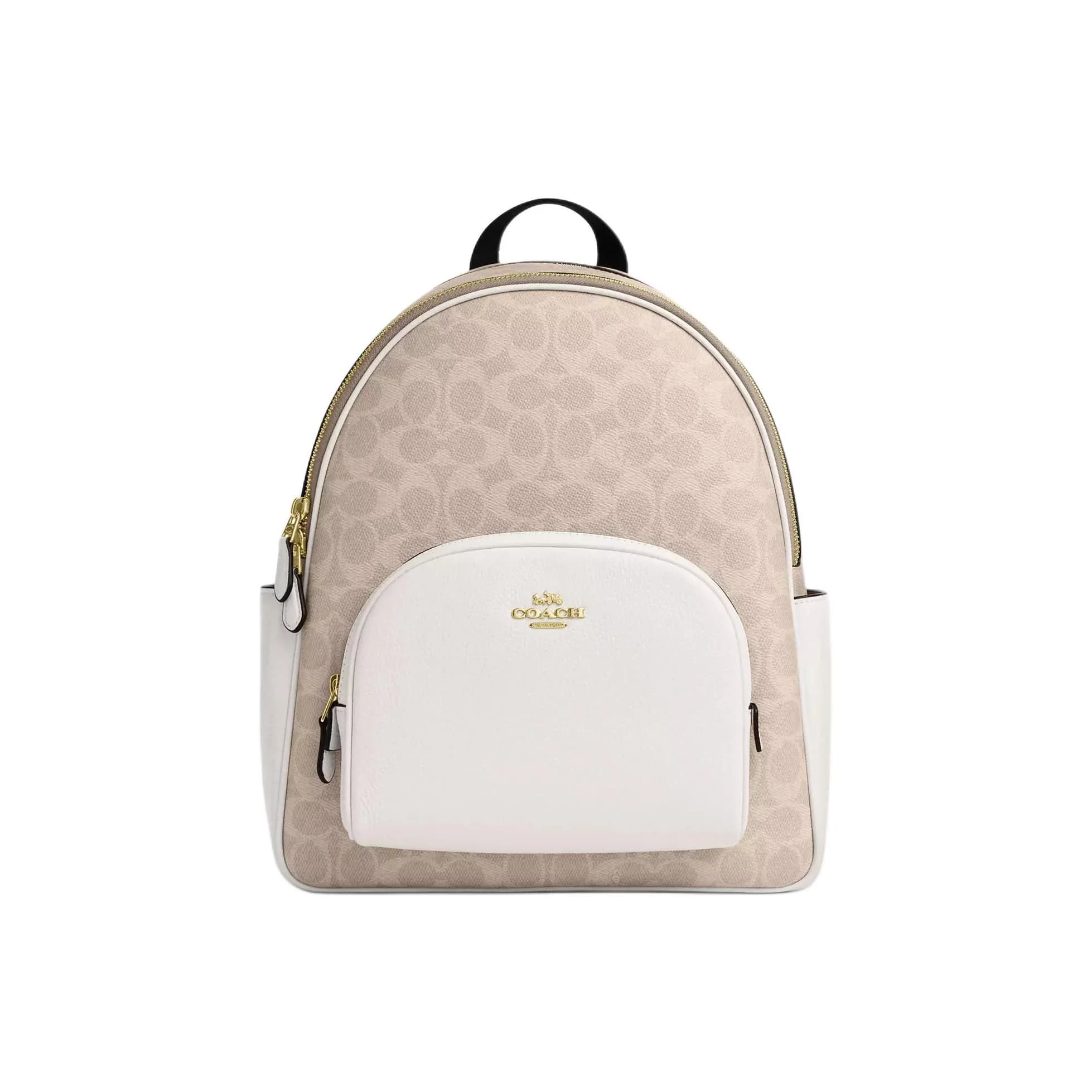 COACH Court Coated Canvas Backpack Large Women's Gold Sand & Chalk CZ176-IMXDM