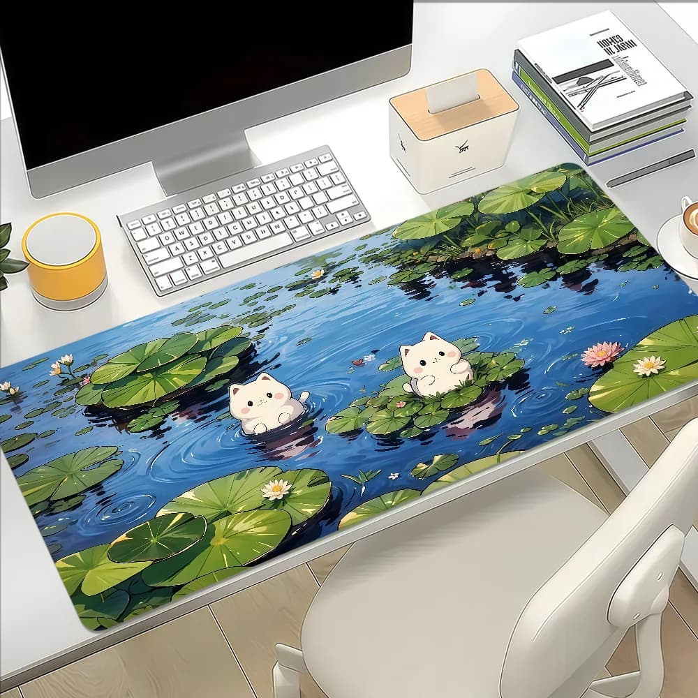 Tappetino per Mouse alla Moda con Gatto e Topo, Antiscivolo, Spesso, Grande, con Bordo Cucito, per Ufficio, Studenti e Gaming