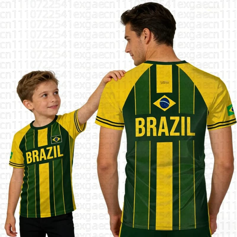 Abbigliamento Sportivo Estivo da Calcio per il 2026, con Motivo Bandiera Brasiliana, Adatto per Ragazzi e Ragazze Come Magliette da Allenamento per Bambini e Famiglie