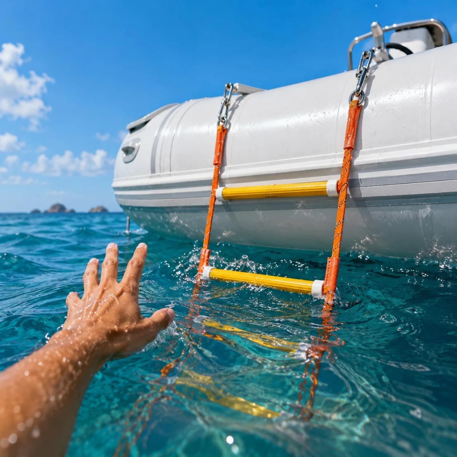 Rope Boat Ladder 5-Step Boat Rope Ladder Marine Gear Yellow and Orange Stainless Steel for Kayak Use