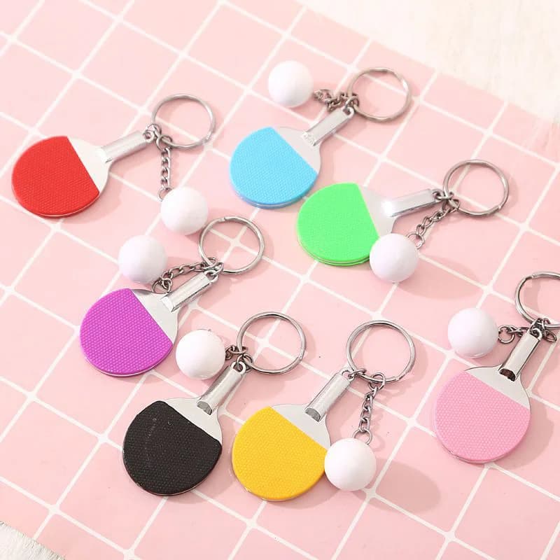 7 Colors Cute Ping Pong Racket Pendants Souvenir Table Tennis Ball Key Chain Ball Sports Fans Key Ring Gift Ornament Accessories