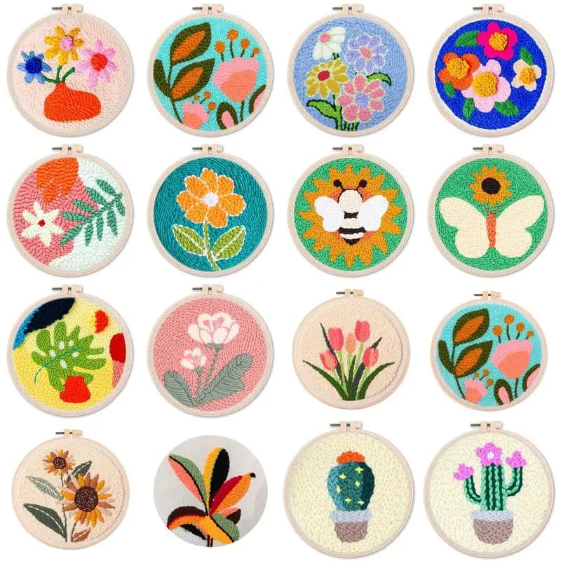 DIY Punch Needle Embroidery Kit For Beginner Craft Punch Needle Set Rug for Starter Kits Floral Pattern Tools For Knitting