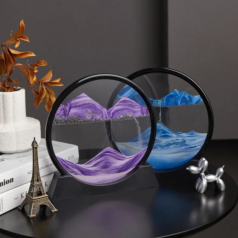 Immagine di arte della sabbia in movimento 3D Vetro rotondo Paesaggio marino profondo Clessidra Sabbie mobili Mestiere che scorre Pittura Ufficio Decorazioni per la casa Regalo