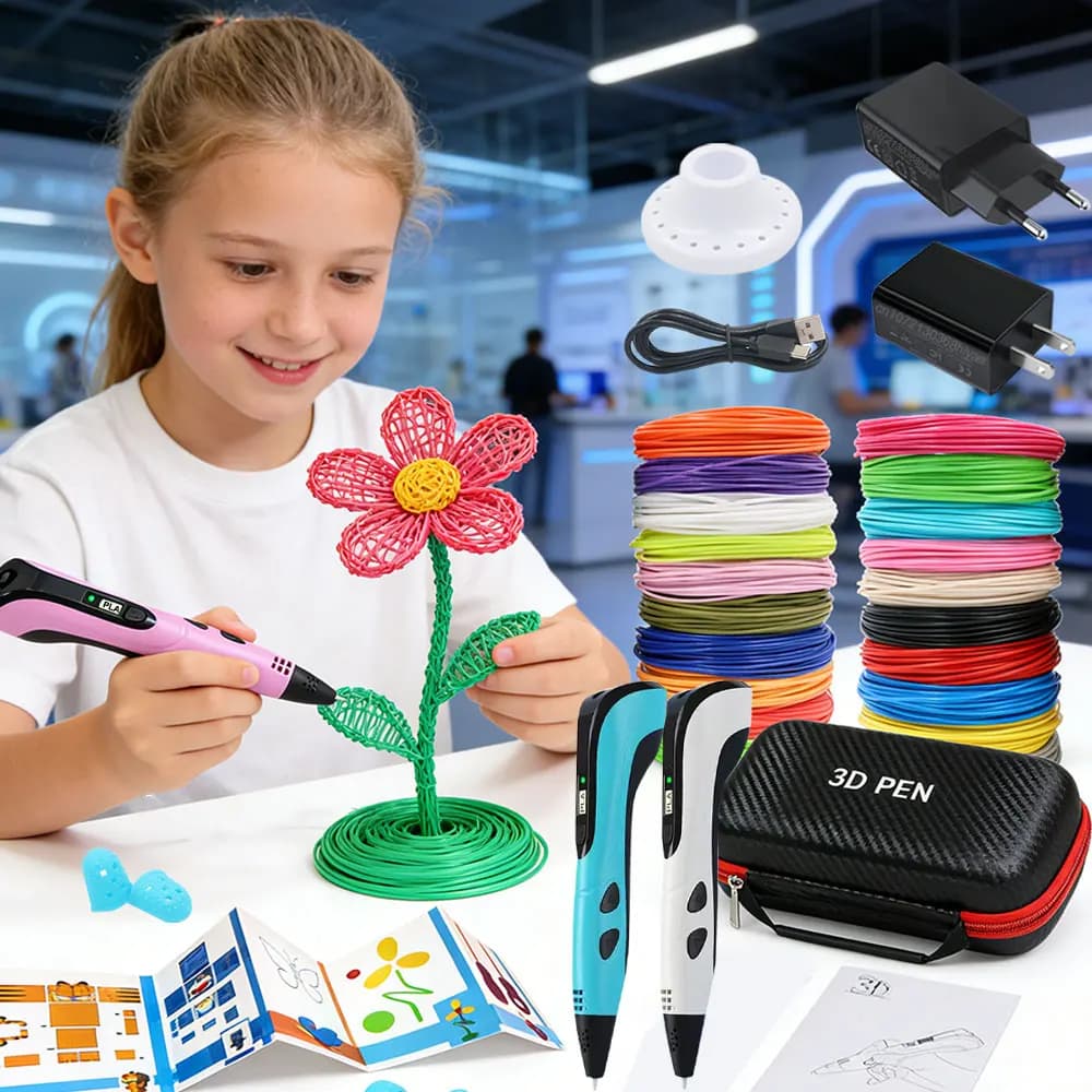 New 3D Pen Creative for Children with LCD Display, Power Adapter, Travel Case, PLA Filament, Birthday/Christmas Gift for Children
